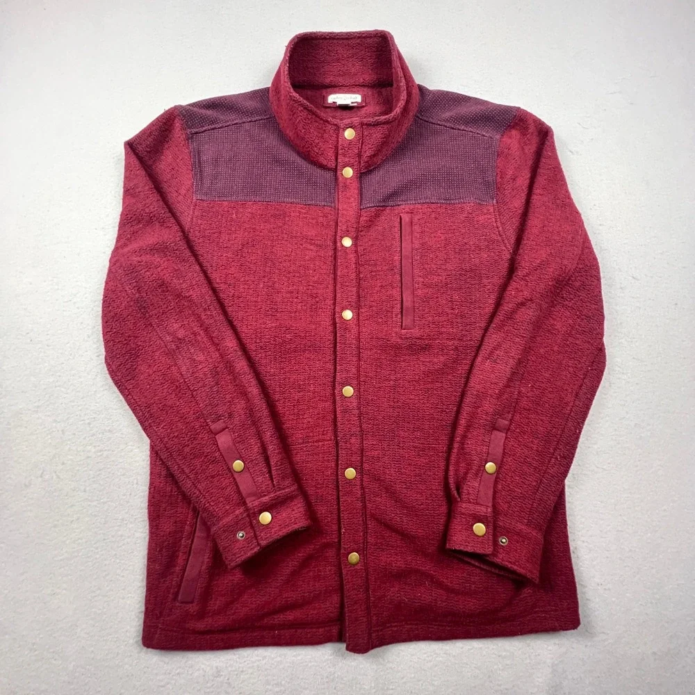 Carbon2Cobalt Shirt Jacket Mens XL Burgundy Snap Front Knit Waffle Yoke Outdoor